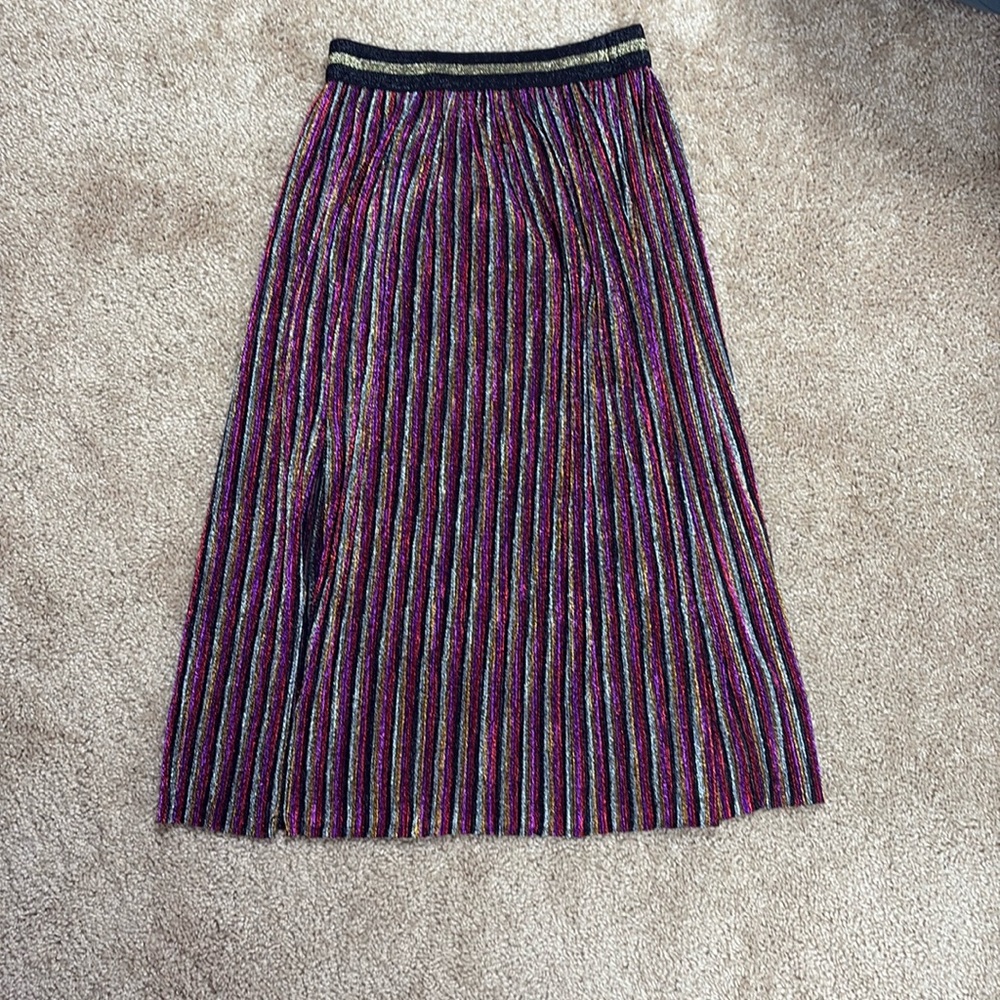 Topshop sz 2 metallic striped midi skirt slit sz 2